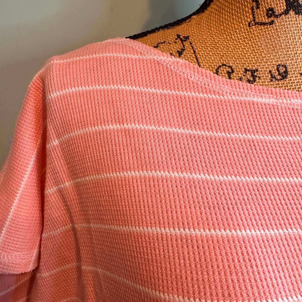 White Birch Womens Pinstripe Relaxed Casual Comfy Ribbed Knit Top Pink Large - Picture 3 of 5